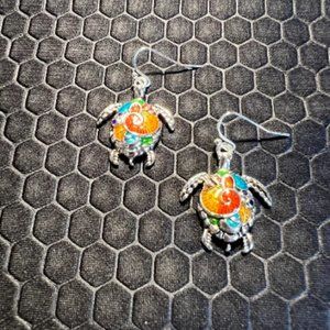 Turtle Earrings Multicolored Made of Sterling Silver